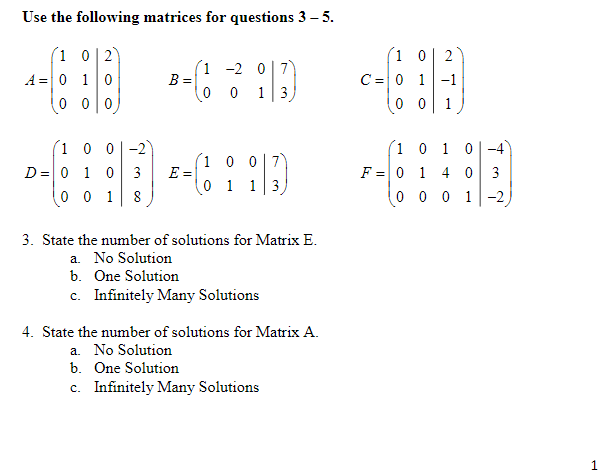 Solved Use the following matrices for questions 3 - 5. (1 02 | Chegg.com