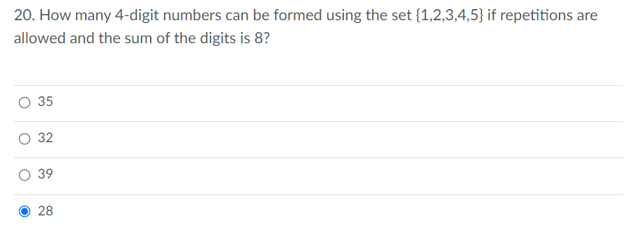 Solved 20. How Many 4-digit Numbers Can Be Formed Using The | Chegg.com