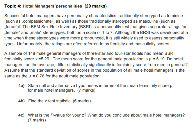 Solved Topic 4: Hotel Managers personalities (20 marks) | Chegg.com