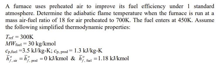 Solved A furnace uses preheated air to improve its fuel | Chegg.com
