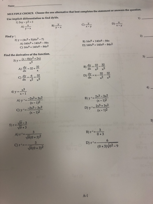 Solved MULTIPLE CHOICE. Choose the one alternative that best | Chegg.com
