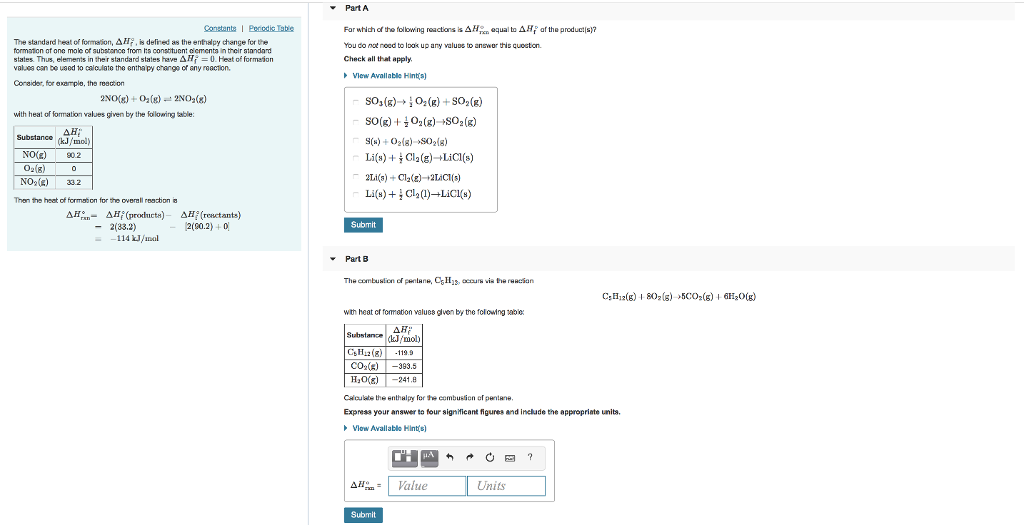 Solved The standard heat of formation, ΔH∘f, is defined as