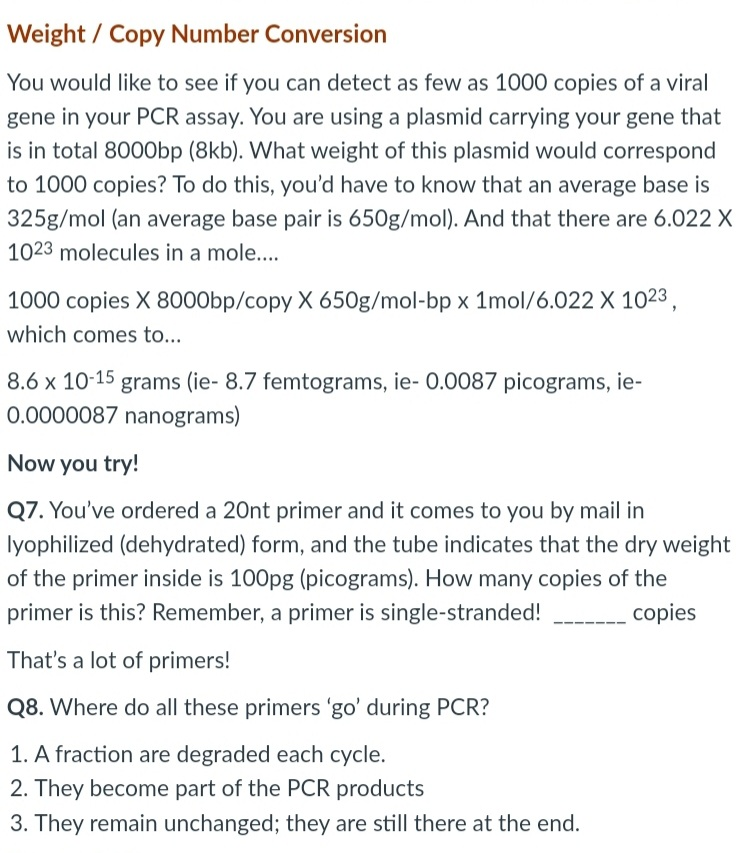 Solved Weight / Copy Number Conversion You would like to see | Chegg.com