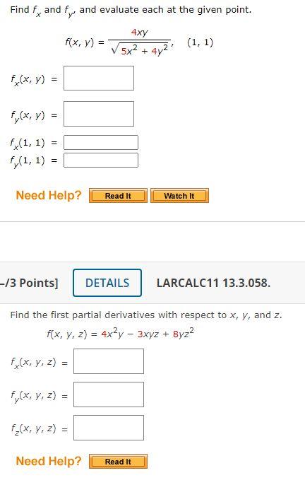 Solved Find fx and fy′ and evaluate each at the given point. | Chegg.com