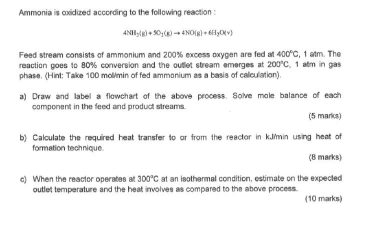 Solved Ammonia is oxidized according to the following | Chegg.com