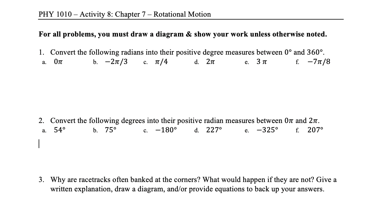 Solved PHY 1010 – Activity 8: Chapter 7 – Rotational Motion | Chegg.com