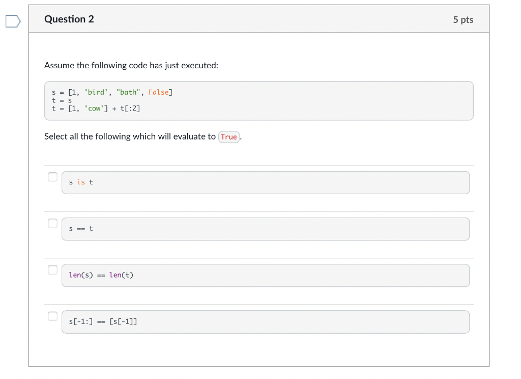 Solved u Question 2 5 pts Assume the following code has just | Chegg.com