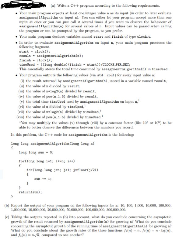 Solved (a) Write a C++ program according to the following | Chegg.com