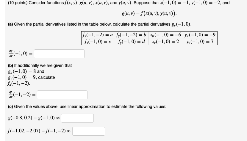 Solved 10 Points Consider Functions F X Y G U V Xu Chegg Com