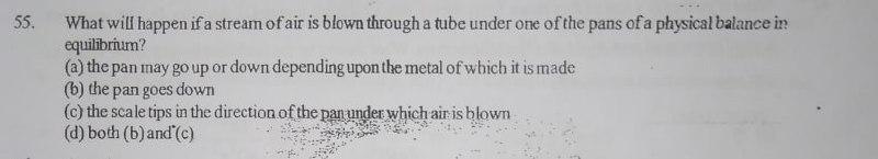 Solved 55. What will happen if a stream of air is blown | Chegg.com