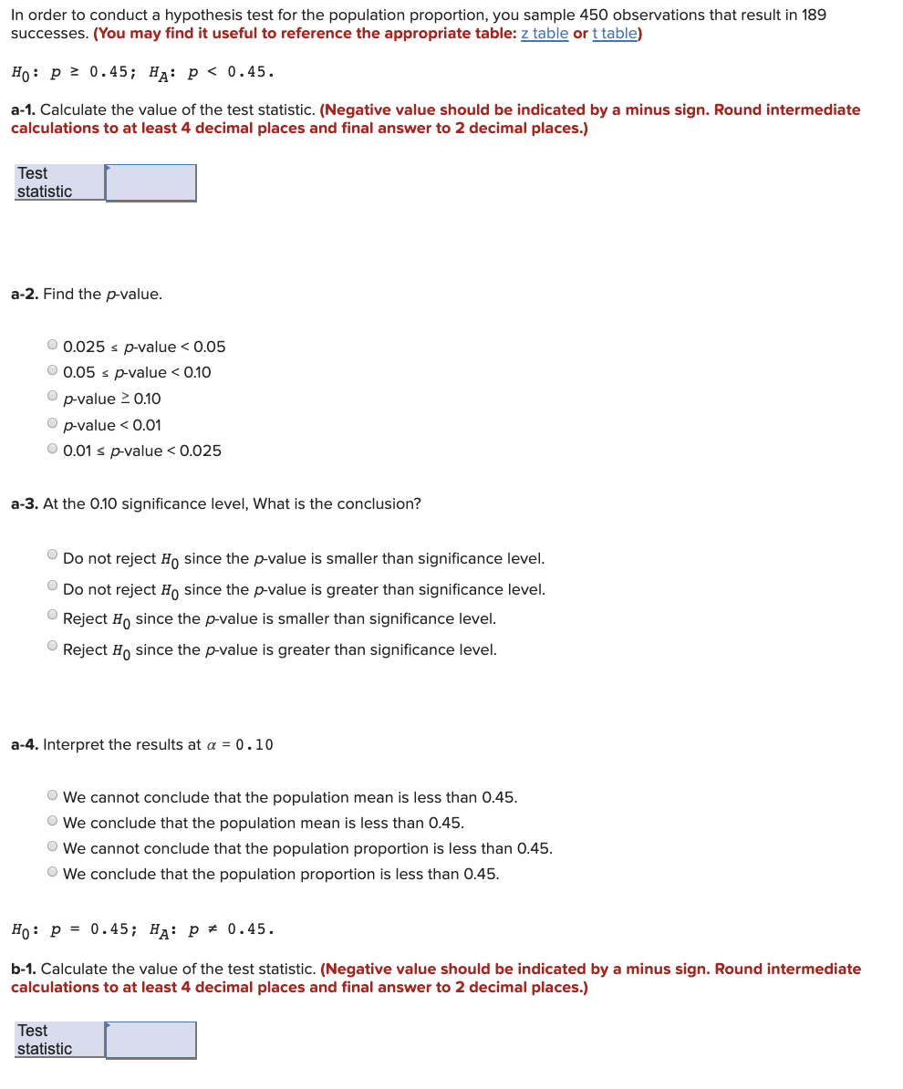 Solved In order to conduct a hypothesis test for the | Chegg.com