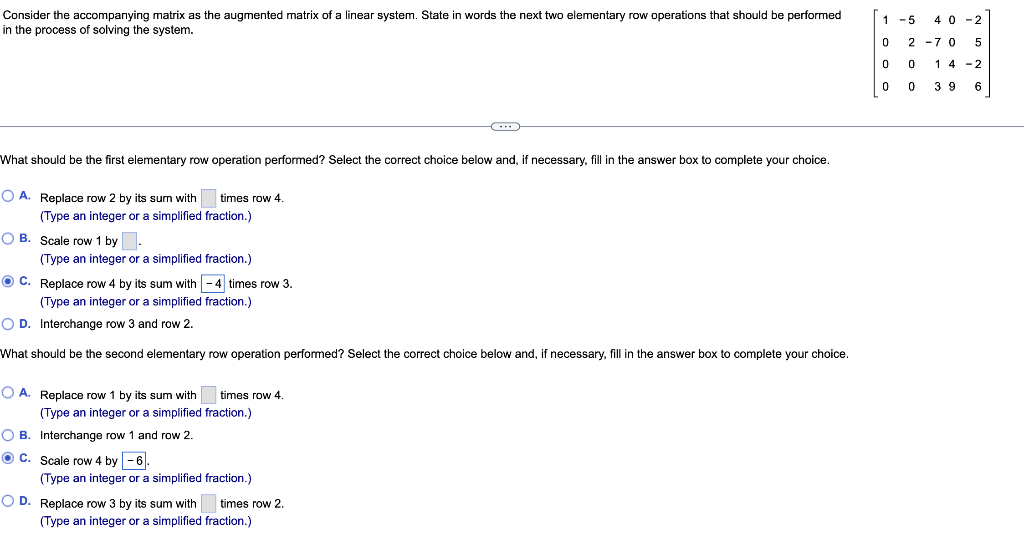 Solved What should be the first elementary row operation | Chegg.com
