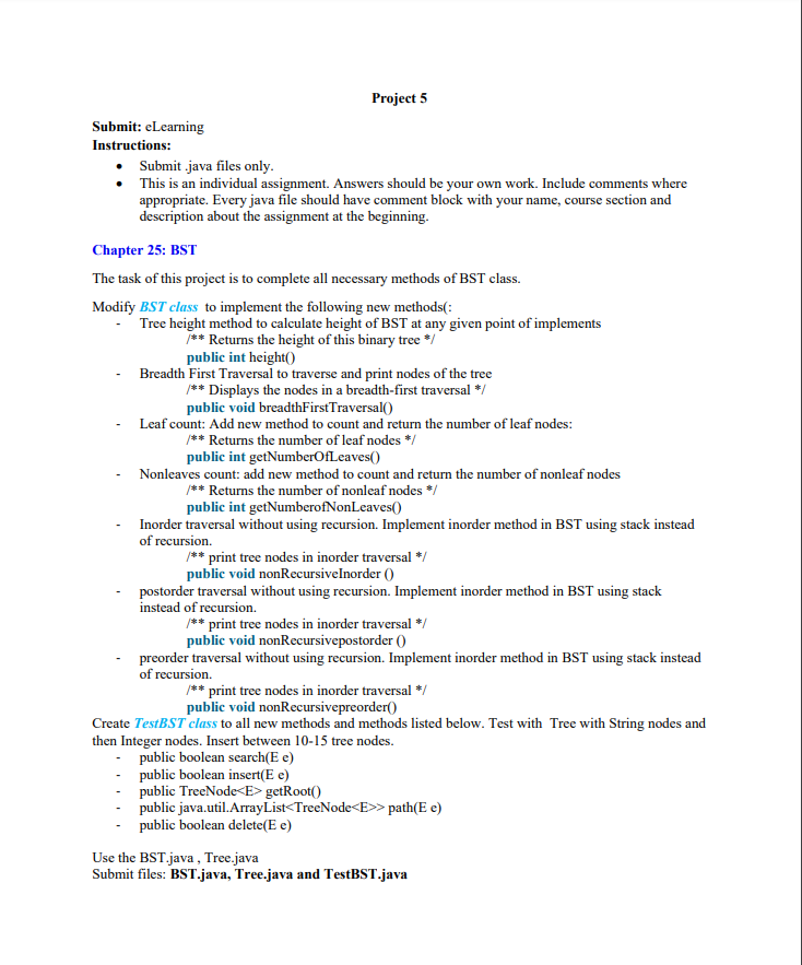 Solved Project 5 Submit: eLearning Instructions: Submit.java | Chegg.com