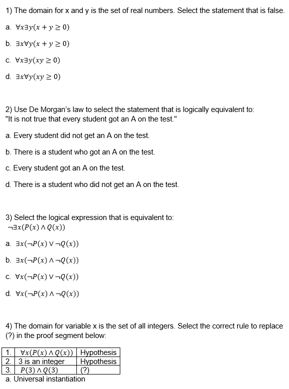 Solved 1) The Domain For X And Y Is The Set Of Real Numbers. | Chegg.com