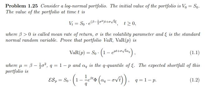 Solved Problem 1.25 Consider a log-normal portfolio. The | Chegg.com