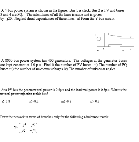 Solved A 4-bus power system is shown in the figure. Bus 1 is | Chegg.com