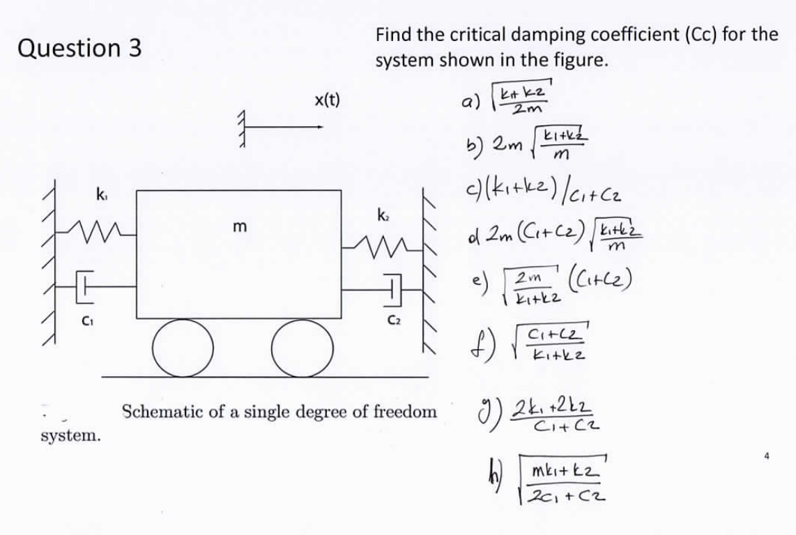 Solved Question 3 Find the critical damping coefficient (Cc)