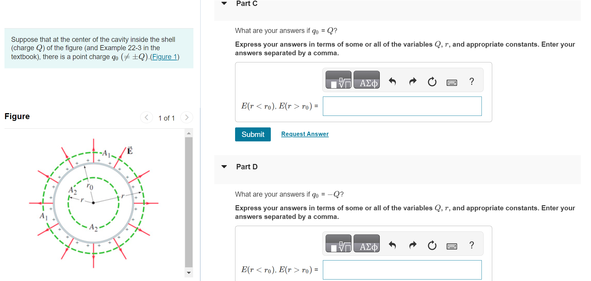 Solved Suppose that at the center of the cavity inside the | Chegg.com