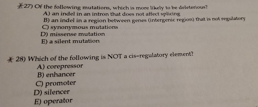 Solved #27) Of the following mutations, which is more likely | Chegg.com