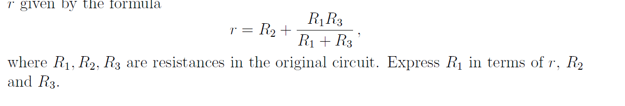 Solved r given by the formula r=R2+R1+R3R1R3 where R1,R2,R3 | Chegg.com