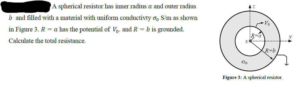 Solved A spherical resistor has inner radius a and outer | Chegg.com