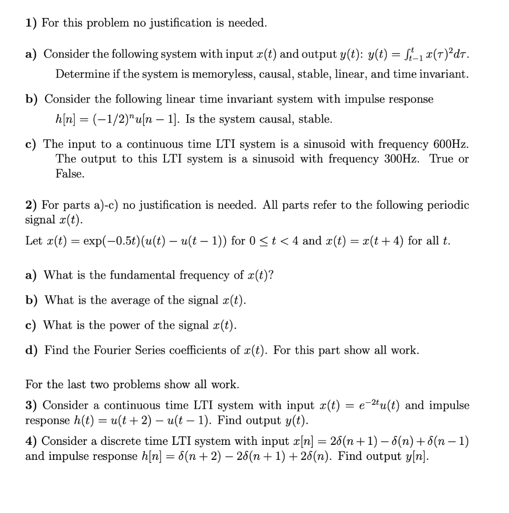 Solved 1) For this problem no justification is needed. a) | Chegg.com