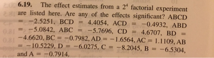 Solved 6.19. The Effect Estimates From A 24 Factorial | Chegg.com