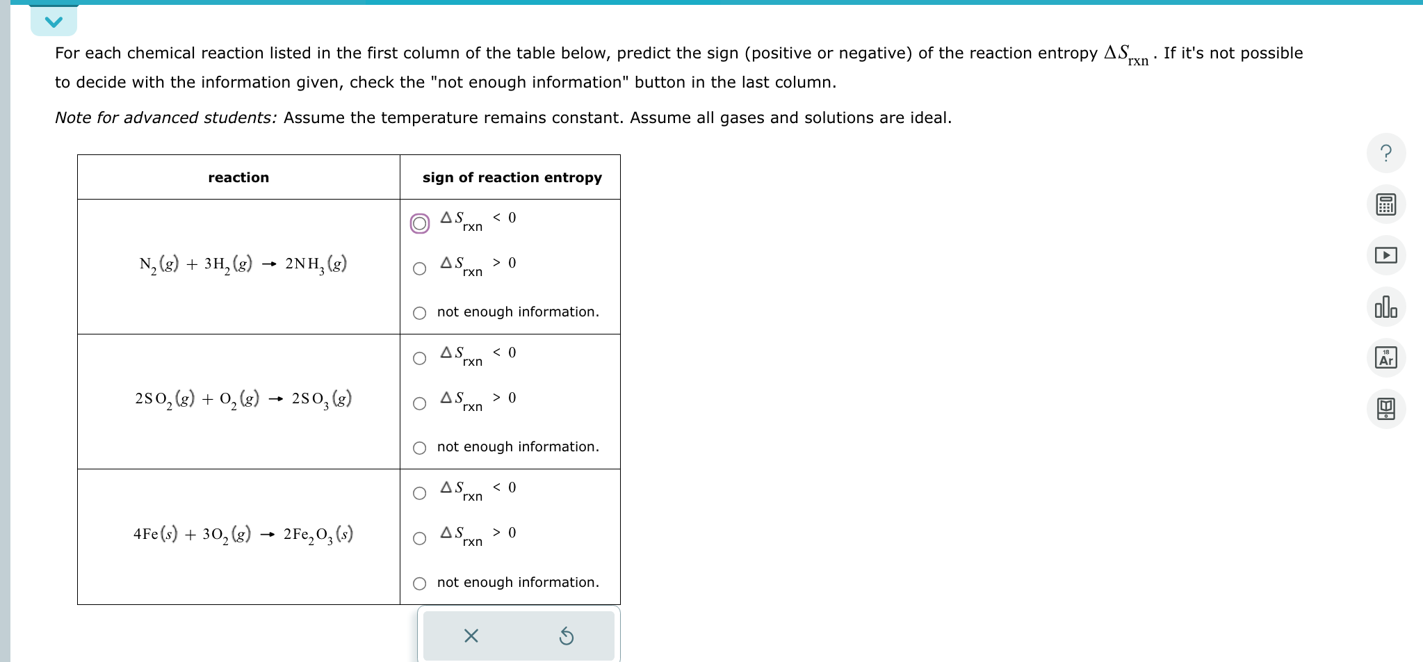 Solved For each chemical reaction listed in the first column | Chegg.com