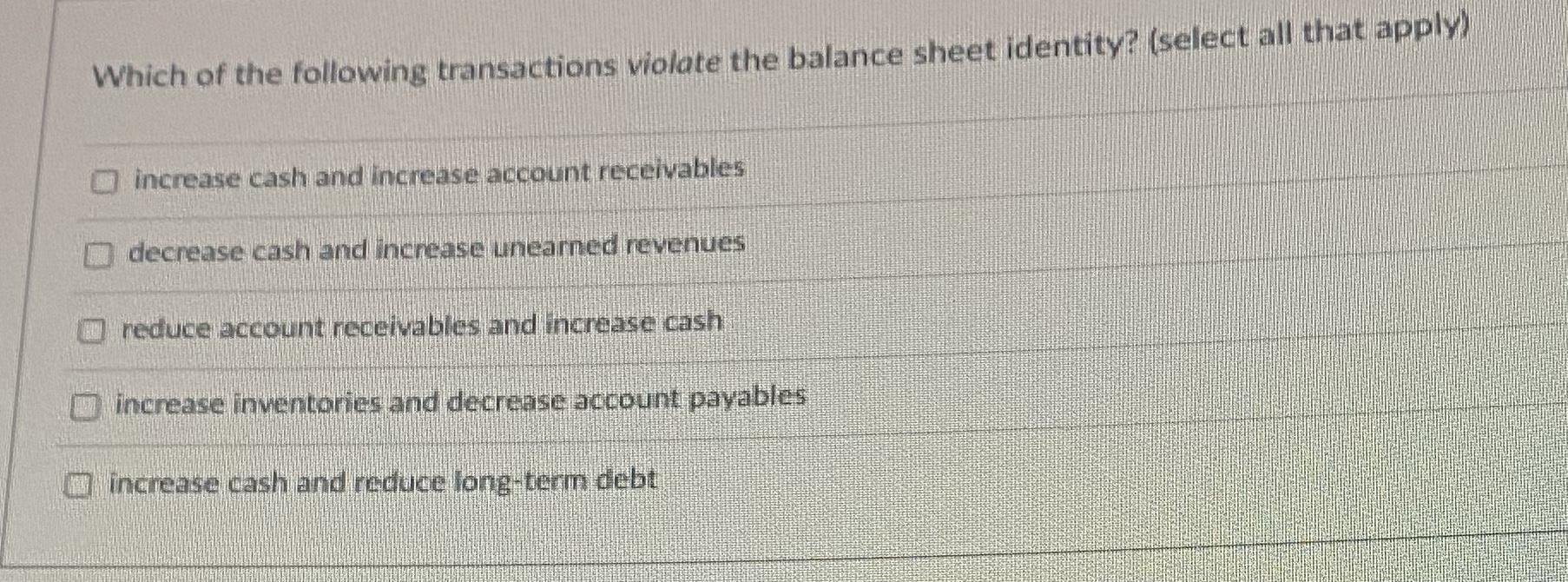 Solved Which of the following transactions violate the | Chegg.com