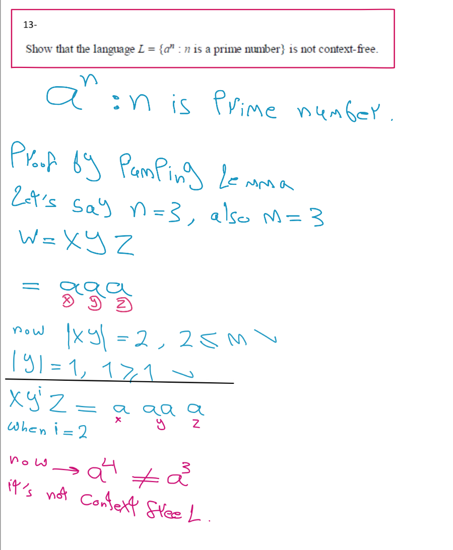 Solved 13- Show that the language L={an:n is a prime number | Chegg.com