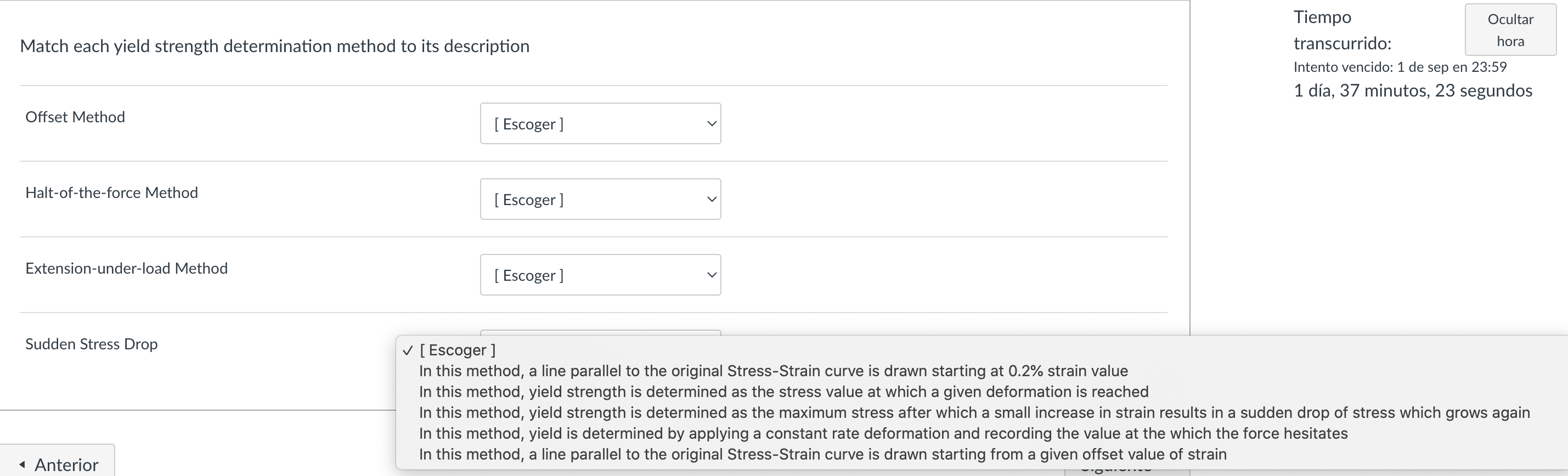 Solved Match each yield strength determination method to its