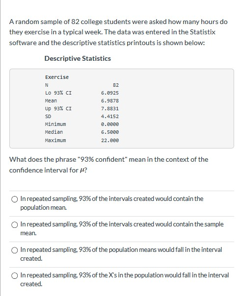 Solved A random sample of 82 college students were asked how | Chegg.com