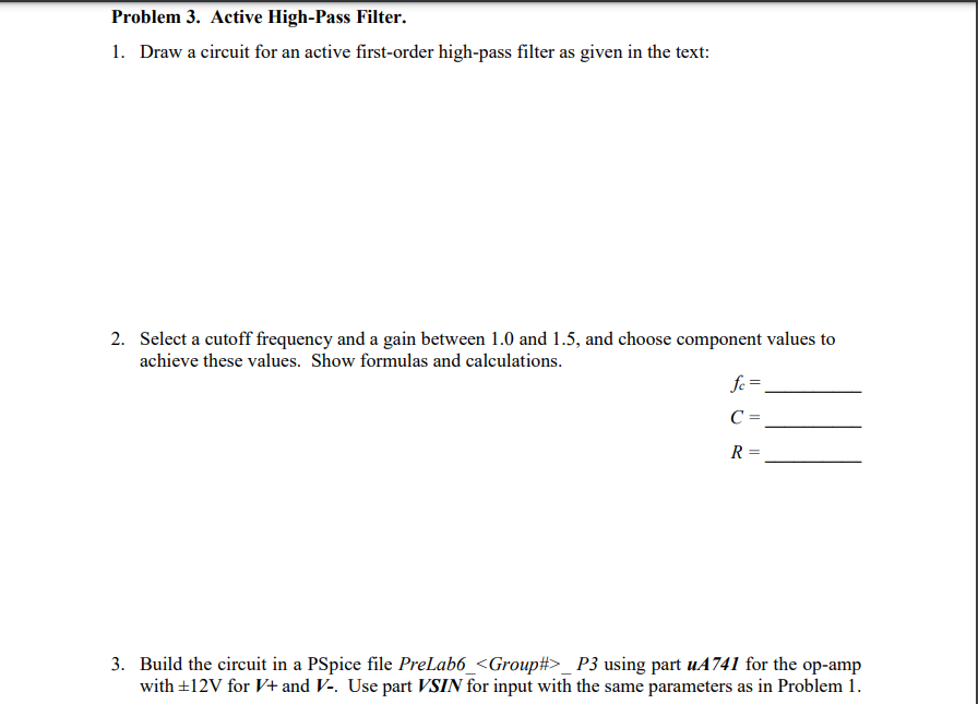 Solved ECE 2005 PreLab 7 This lab involves designing passive | Chegg.com