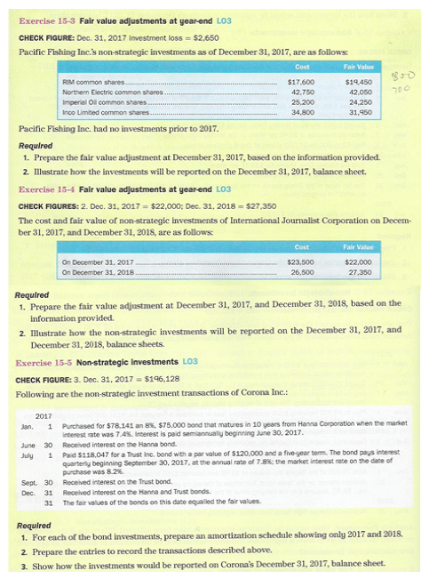 Solved Exercise 15-3 Fair value adjustments at year-end LO3 | Chegg.com