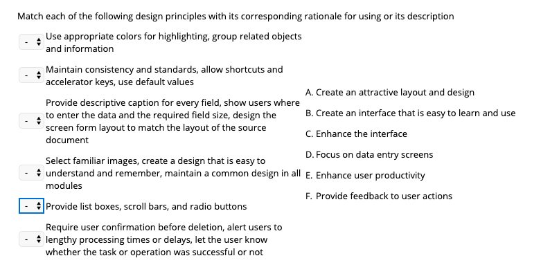 Solved Match Each Of The Following Design Principles With | Chegg.com