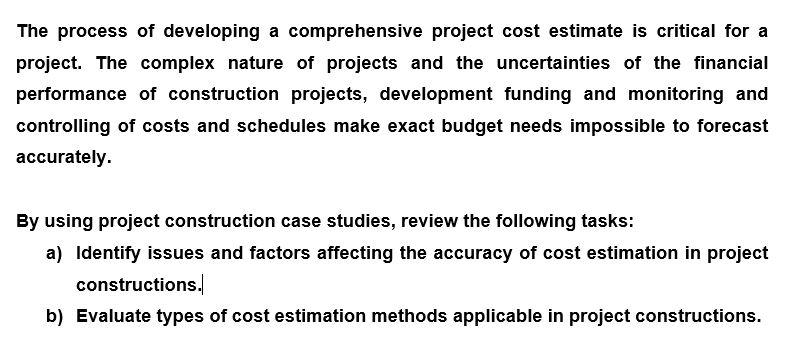 Solved The process of developing a comprehensive project | Chegg.com