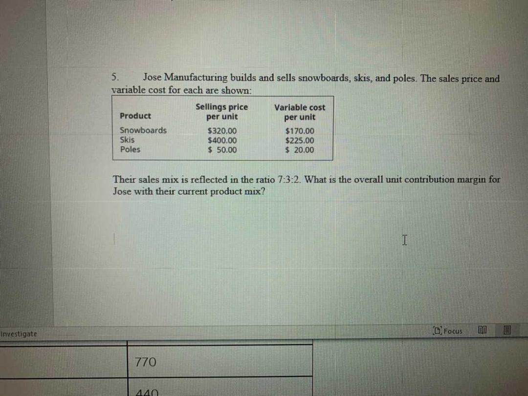 Solved Jose Manufacturing builds and sells snowboards, skis,