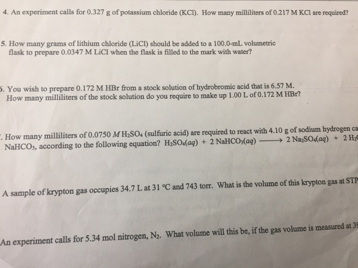 Solved An experiment calls for 0.327 g of potassium chloride