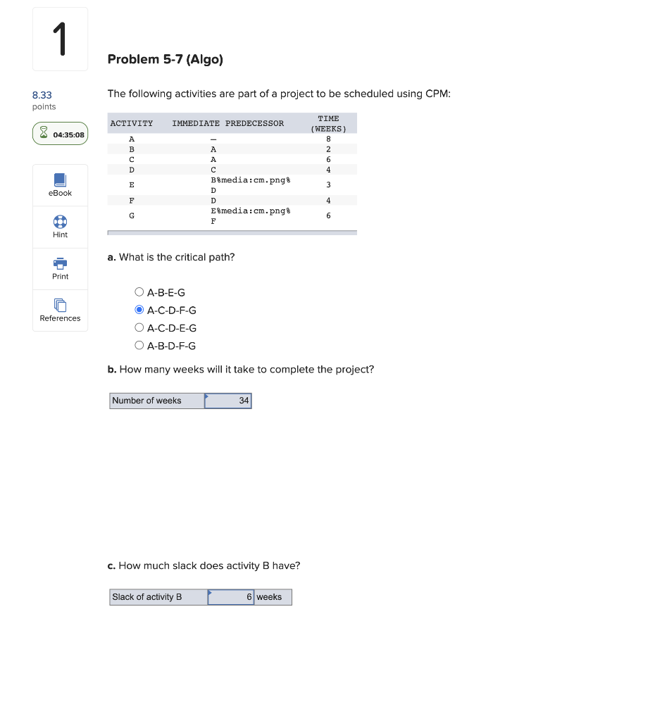 Solved 1 Problem 5-7 (Algo) The following activities are | Chegg.com