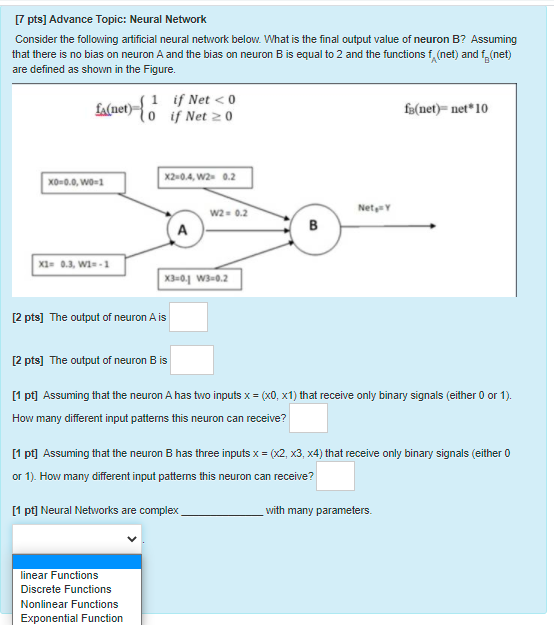 Solved [7 pts] Advance Topic: Neural Network Consider the | Chegg.com