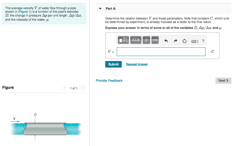 Solved The average velocity V of water flow through a pipe | Chegg.com