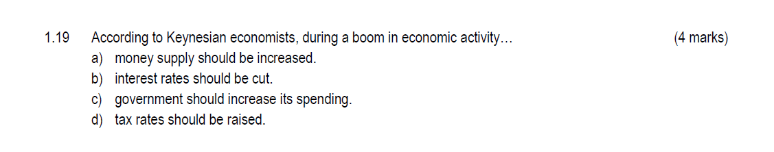 Solved 1.19 According to Keynesian economists, during a boom | Chegg.com