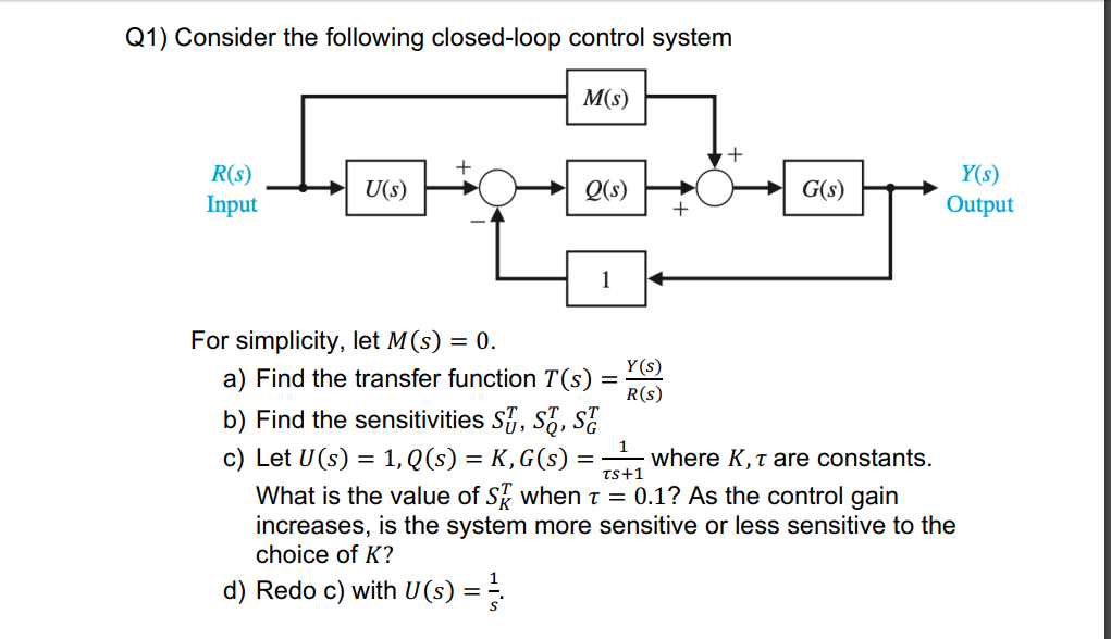 Solved Q1 Consider The Following Closed Loop Control Sys Chegg Com