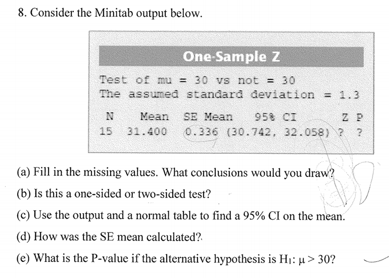 Solved 8. Consider The Minitab Output Below. (a) Fill In The | Chegg.com