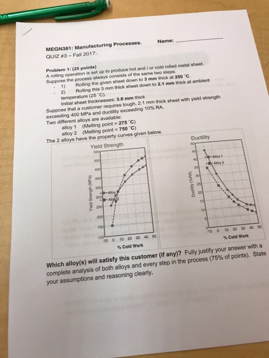 Solved MEGN381: Manufacturing Processes. QUIZ #3-Fall 2017. | Chegg.com