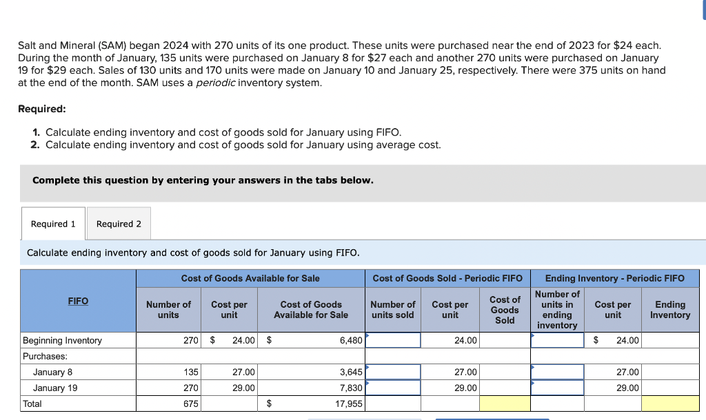 Solved Salt and Mineral (SAM) began 2024 with 270 units of