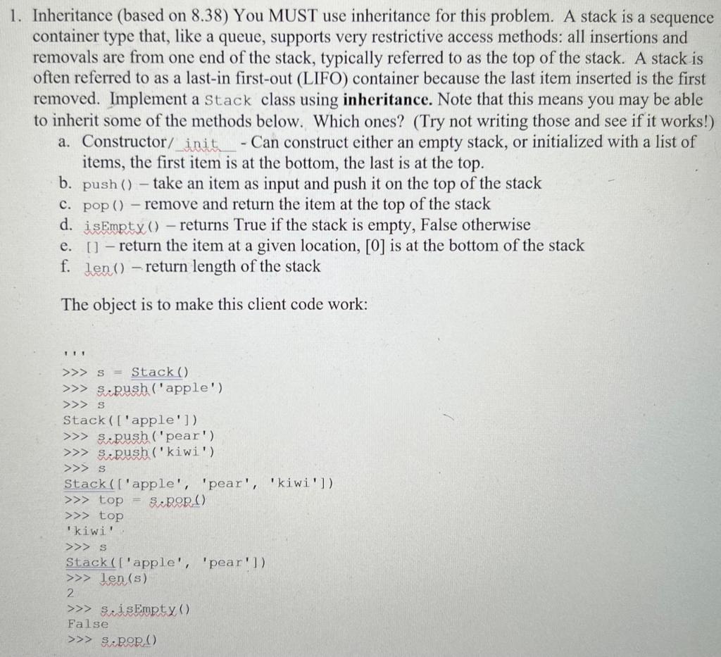 Solved Inheritance (based on 8.38) You MUST use inheritance | Chegg.com