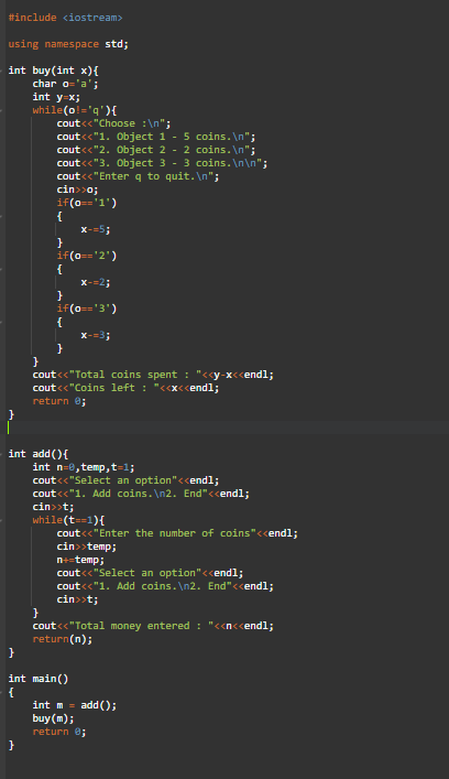 Solved Part Ii Multiple Coins Multiple Purchases Adding Two Loops Modify Program Follows 1 Using Q