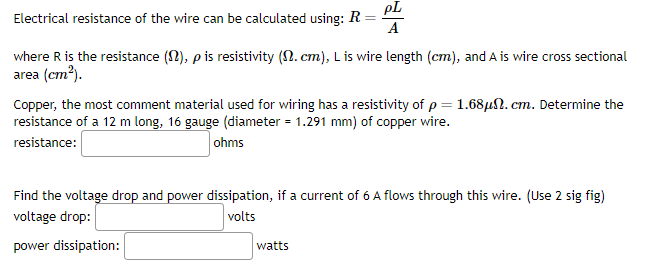Solved Electrical resistance of the wire can be calculated Circuit Diagram