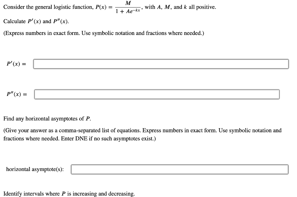 Solved M Consider The General Logistic Function P X W Chegg Com